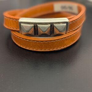 Orange Leather Studded Wrap Around Adjustable Bracelet.